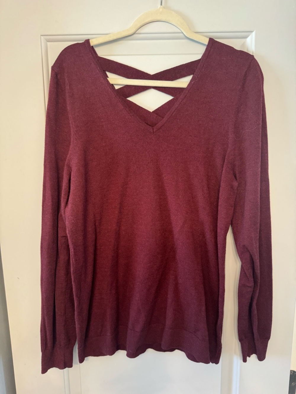 Love Women's Crisscross V-Neck Sweater - Burgundy